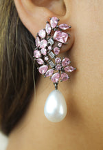 Load image into Gallery viewer, frosty pearl earrings below 50 big bridal bride bridesmaid Bombay Sunset