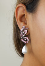 Load image into Gallery viewer, frosty pearl earrings below 50 big bridal bride bridesmaid Bombay Sunset