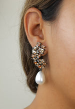Load image into Gallery viewer, frosty pearl earrings below 50 big bridal bride bridesmaid Bombay Sunset