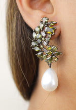 Load image into Gallery viewer, frosty pearl earrings below 50 big bridal bride bridesmaid Bombay Sunset