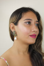 Load image into Gallery viewer, frosty pearl earrings below 50 big bridal bride bridesmaid Bombay Sunset
