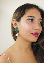 Load image into Gallery viewer, frosty pearl earrings below 50 big bridal bride bridesmaid Bombay Sunset