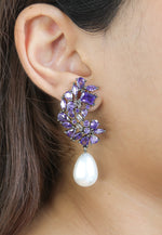 Load image into Gallery viewer, frosty pearl earrings below 50 big bridal bride bridesmaid Bombay Sunset