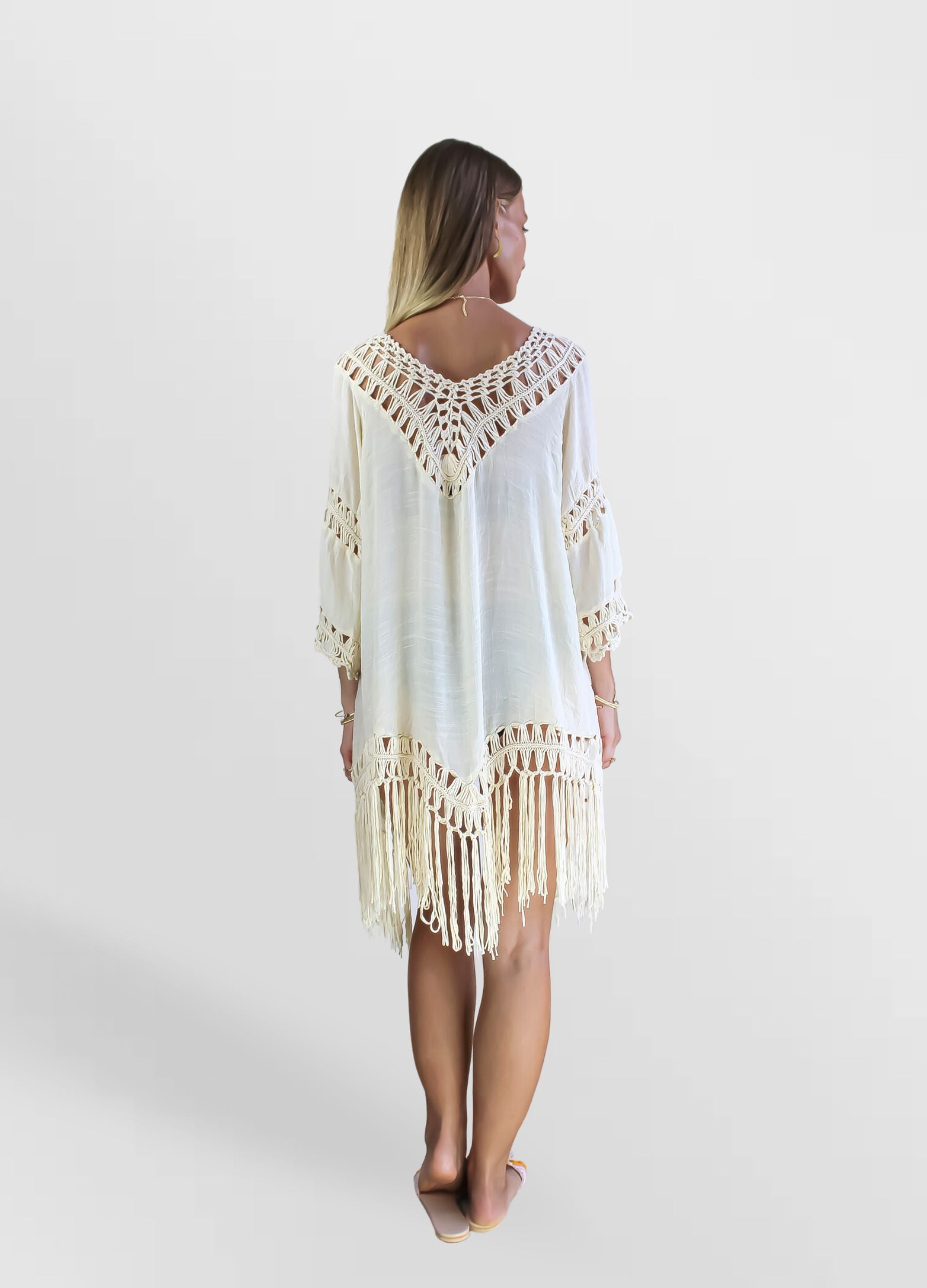 reva crochet off white kimono Bombay Sunset