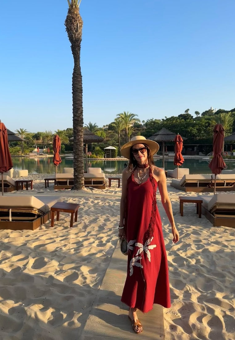 Vestido largo tropical de cerezas