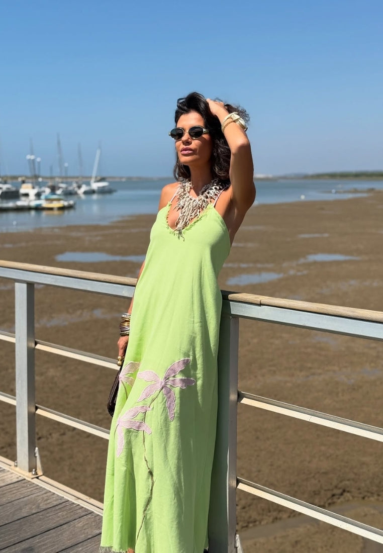 Vestido largo tropical color lima