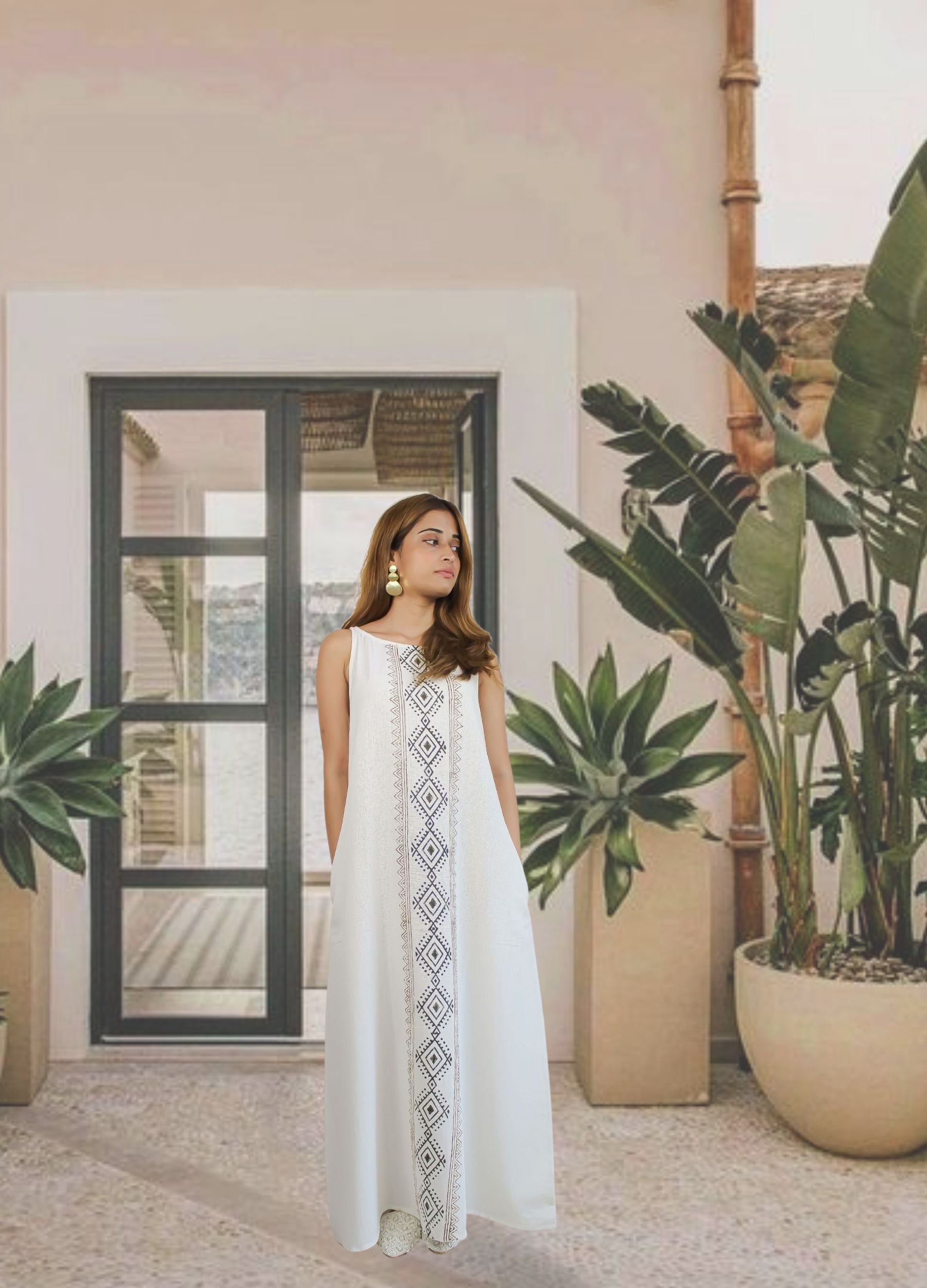 Valence White Long Dress Bombay Sunset