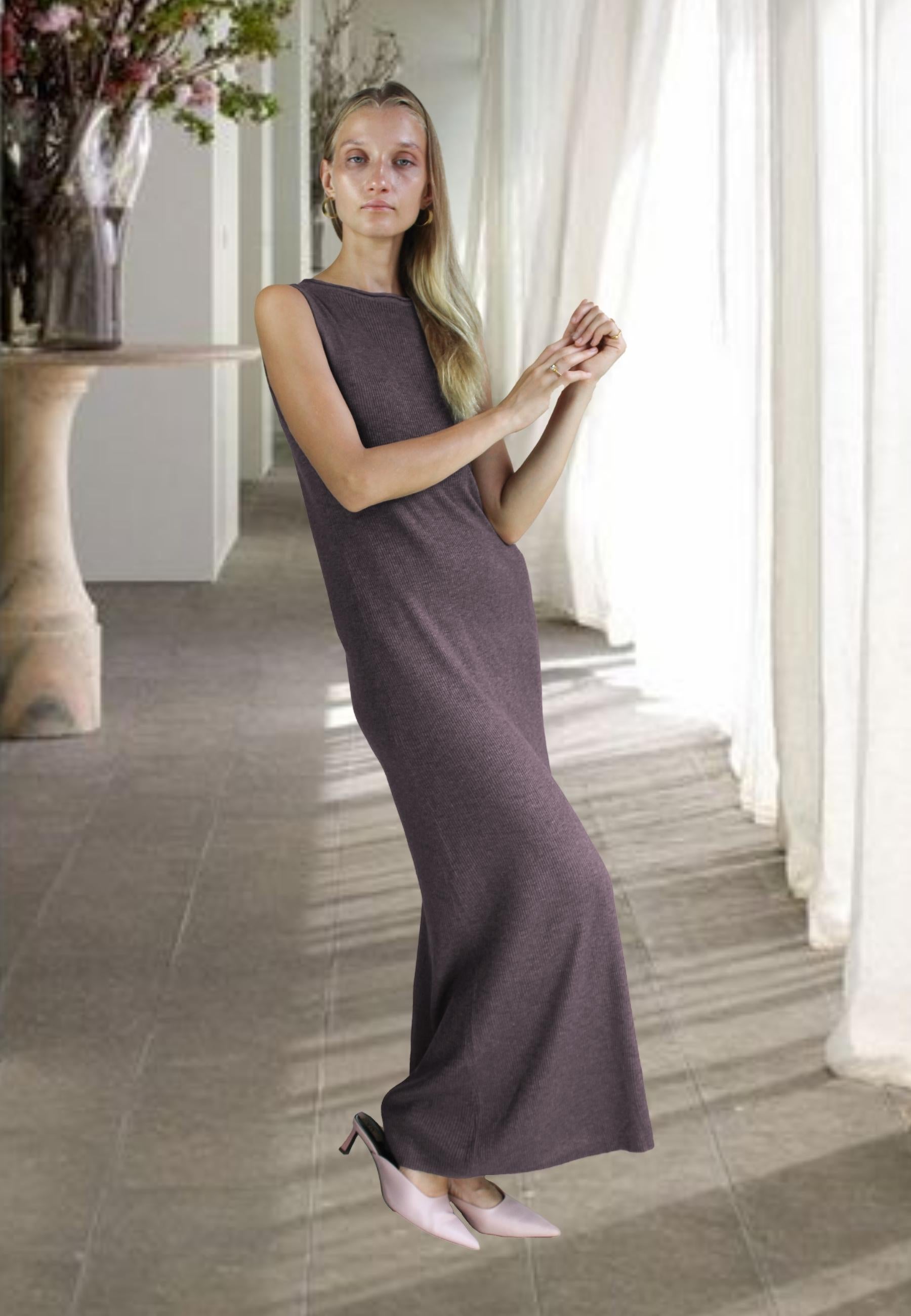 bella wool grey dress Bombay Sunset