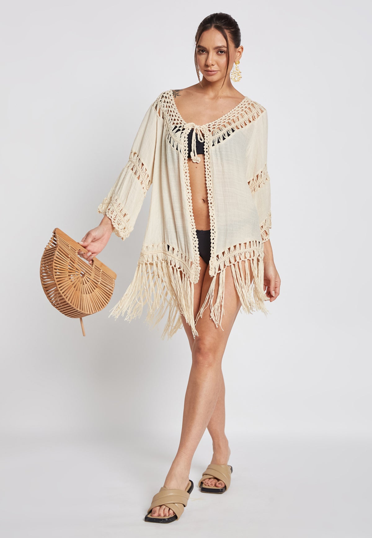  "Kimono Reva en Crochet Blanc Cassé"