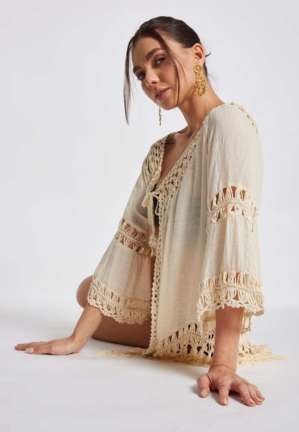 Reva Crochet Off-White Kimono