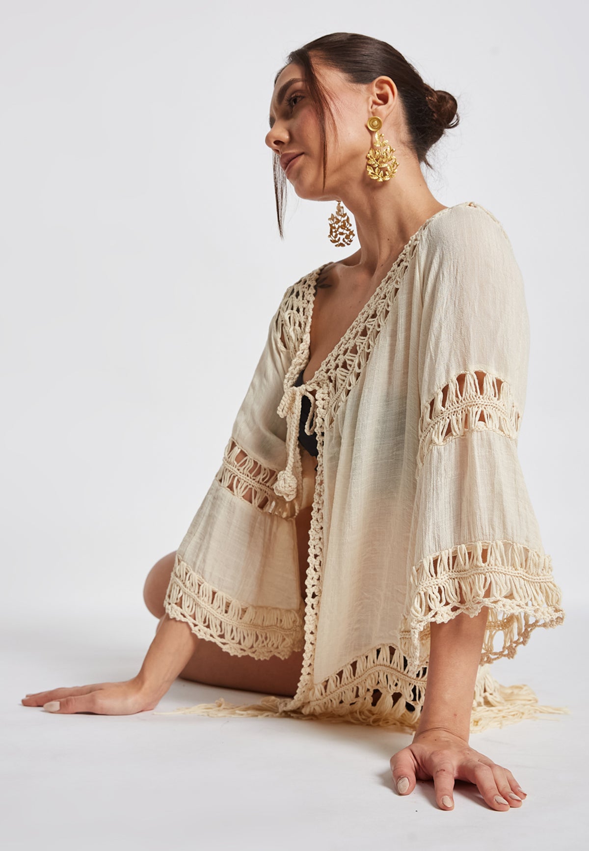 Reva Crochet Off-White Kimono