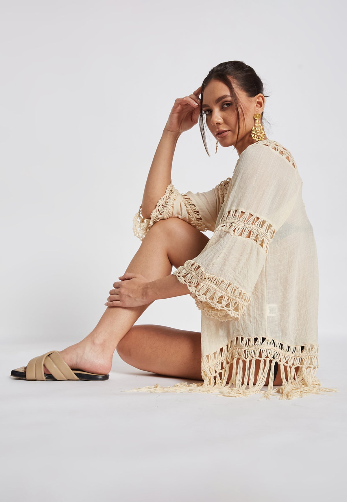 Reva Crochet Off-White Kimono