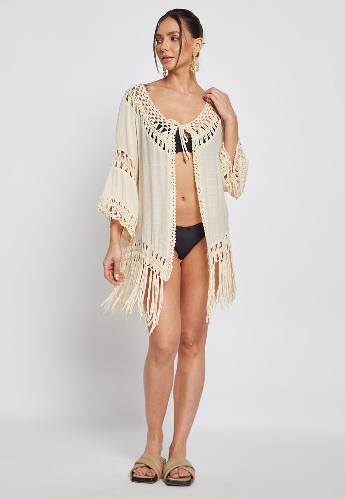  "Kimono Reva en Crochet Blanc Cassé"