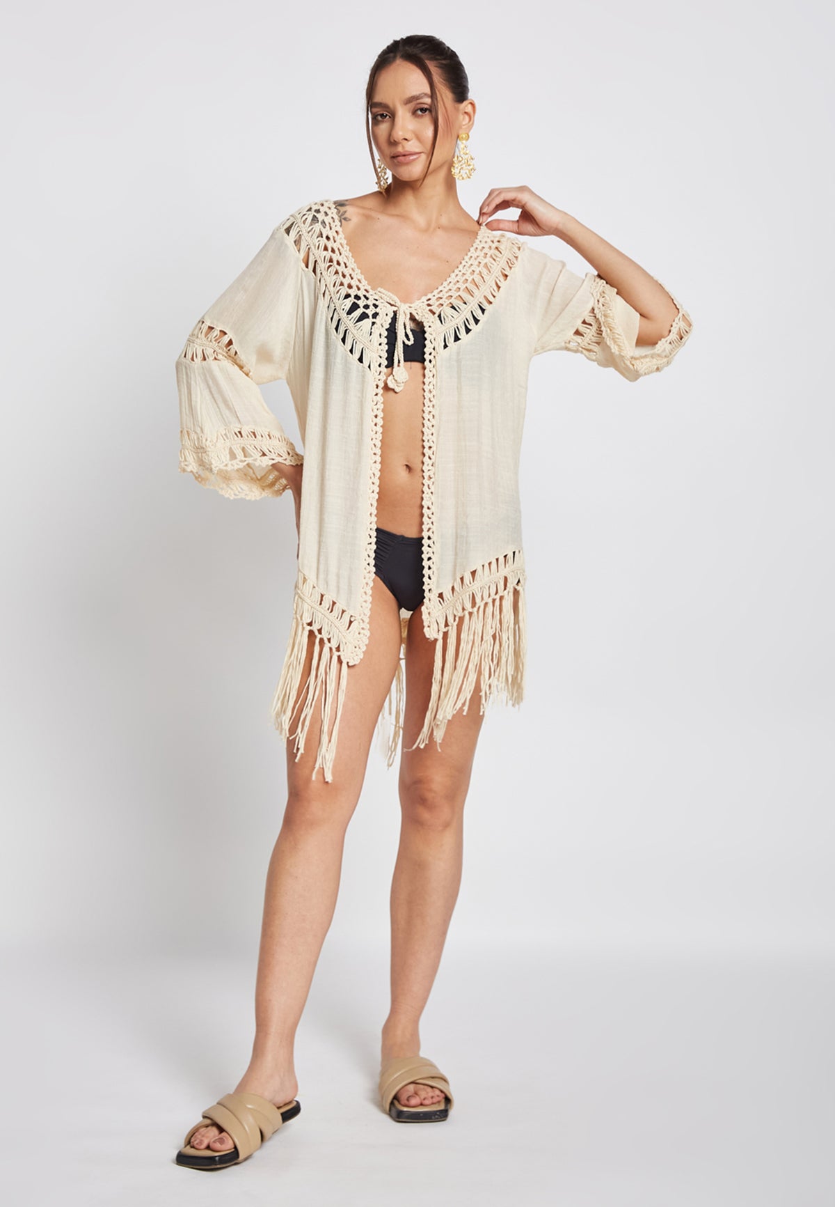 Reva Crochet Off-White Kimono