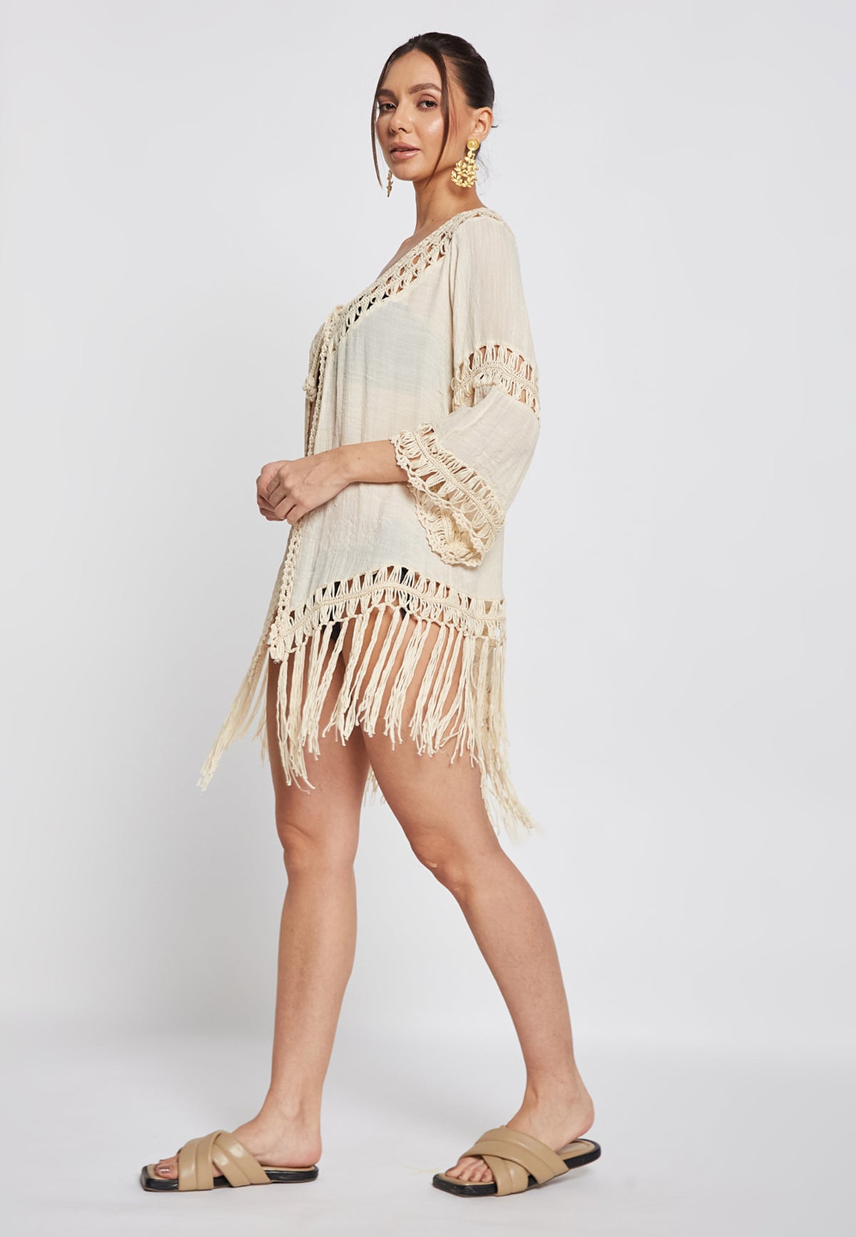 Reva Crochet Off-White Kimono