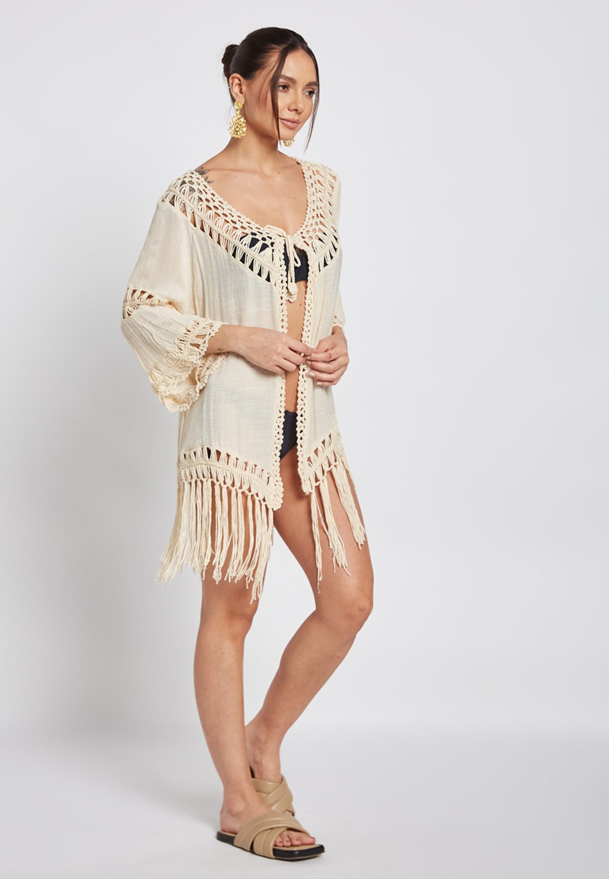  "Kimono Reva en Crochet Blanc Cassé"