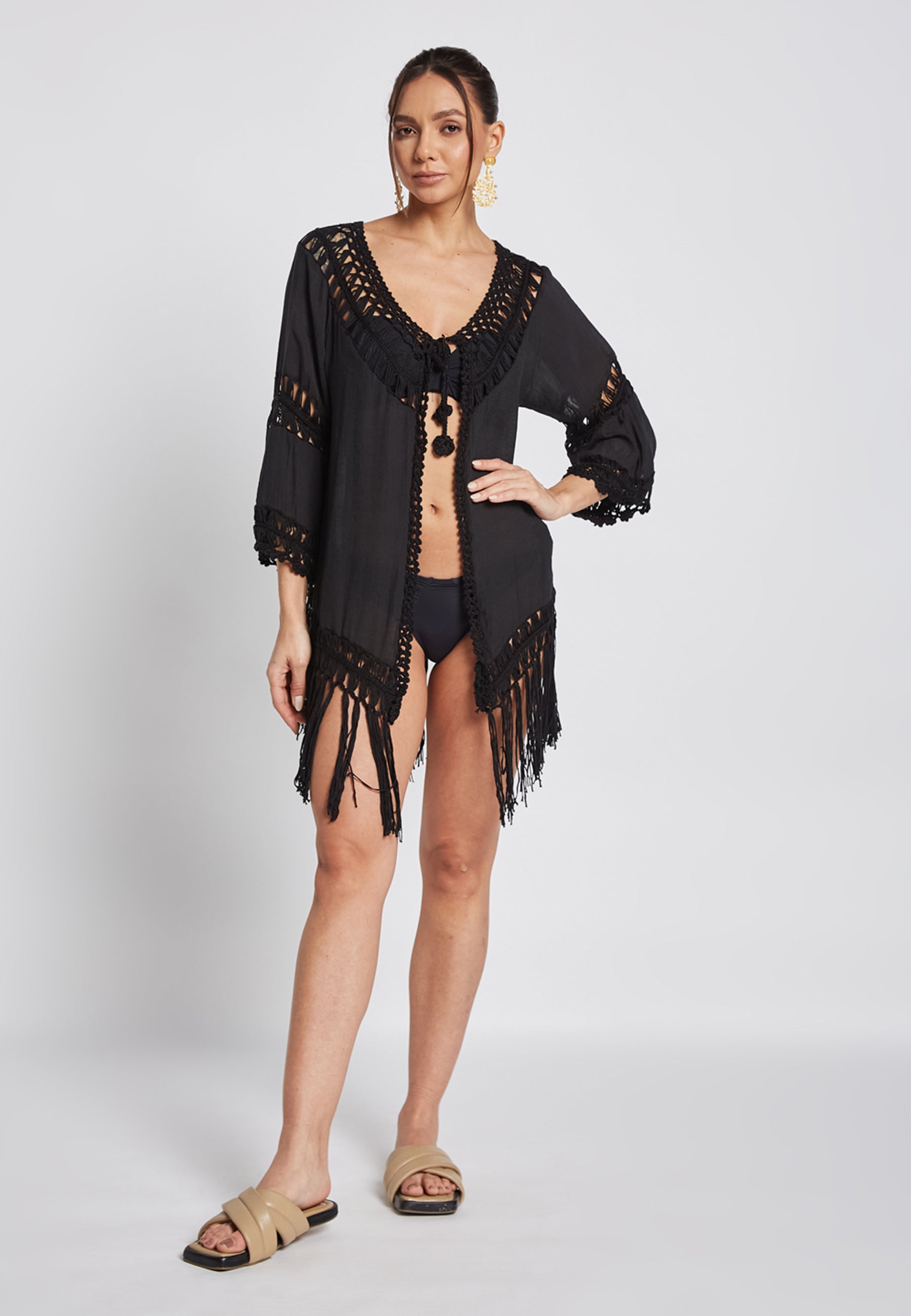 Reva Crochet Black Kimono