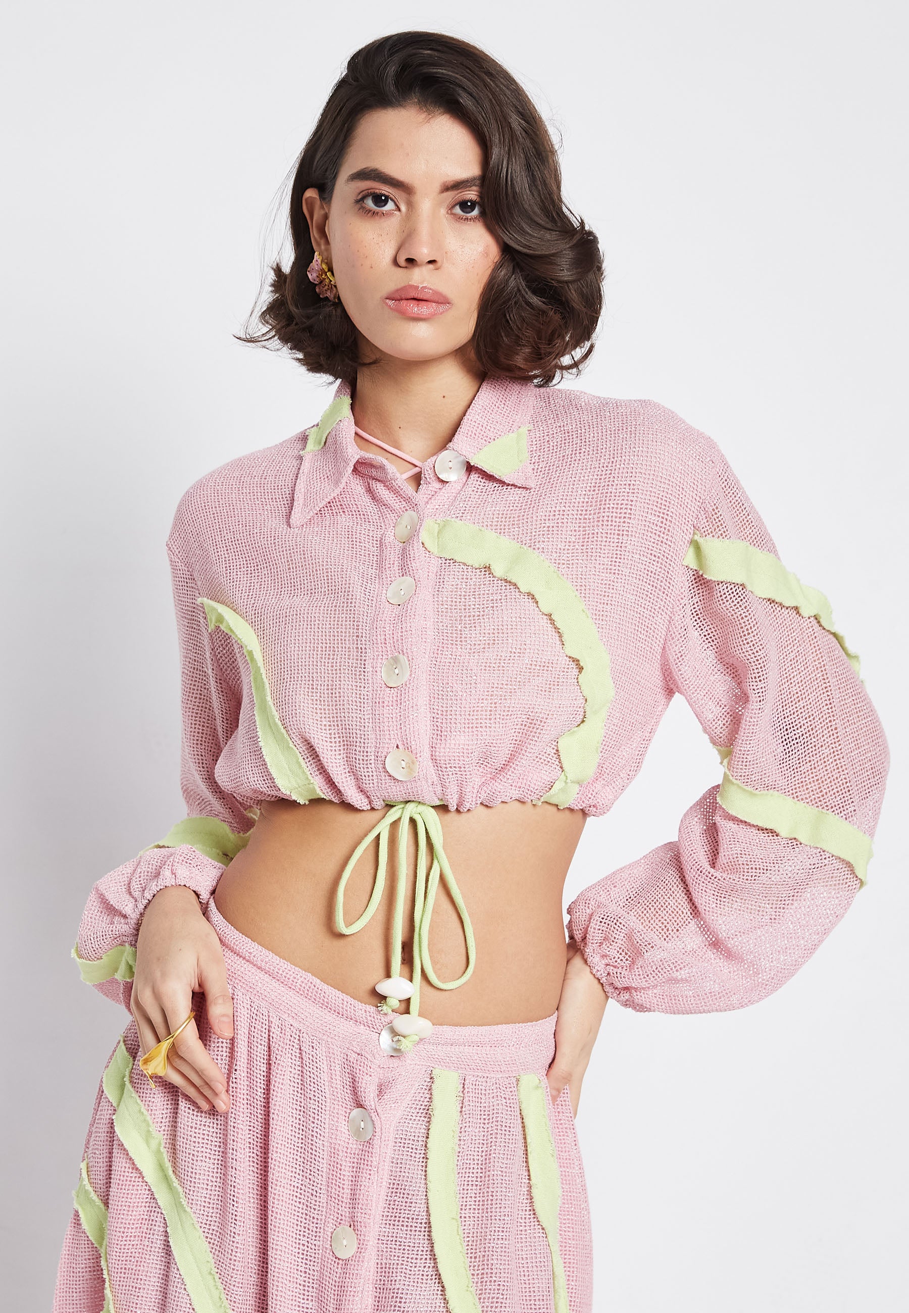 Top rosa ondulado