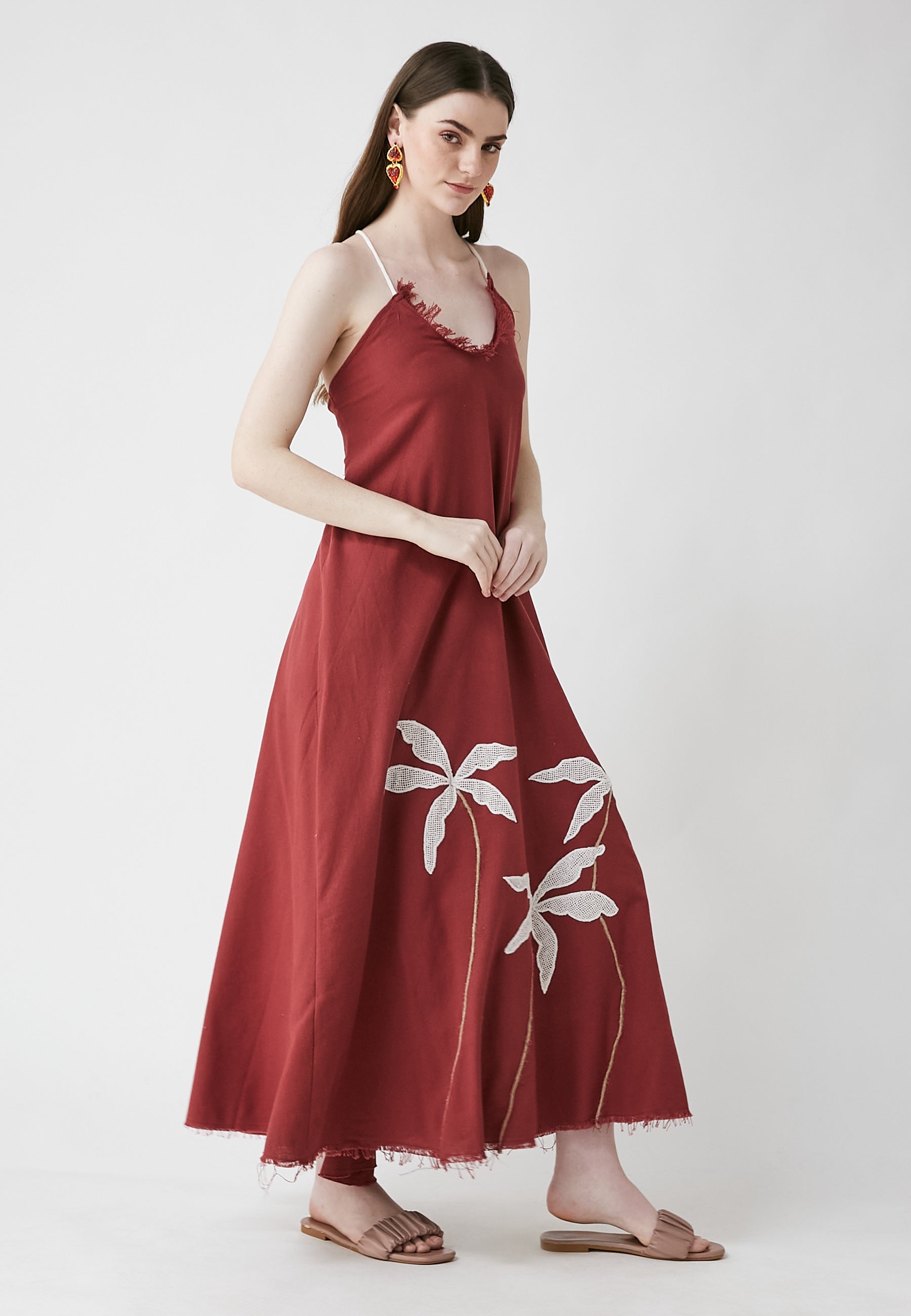 Vestido largo tropical de cerezas