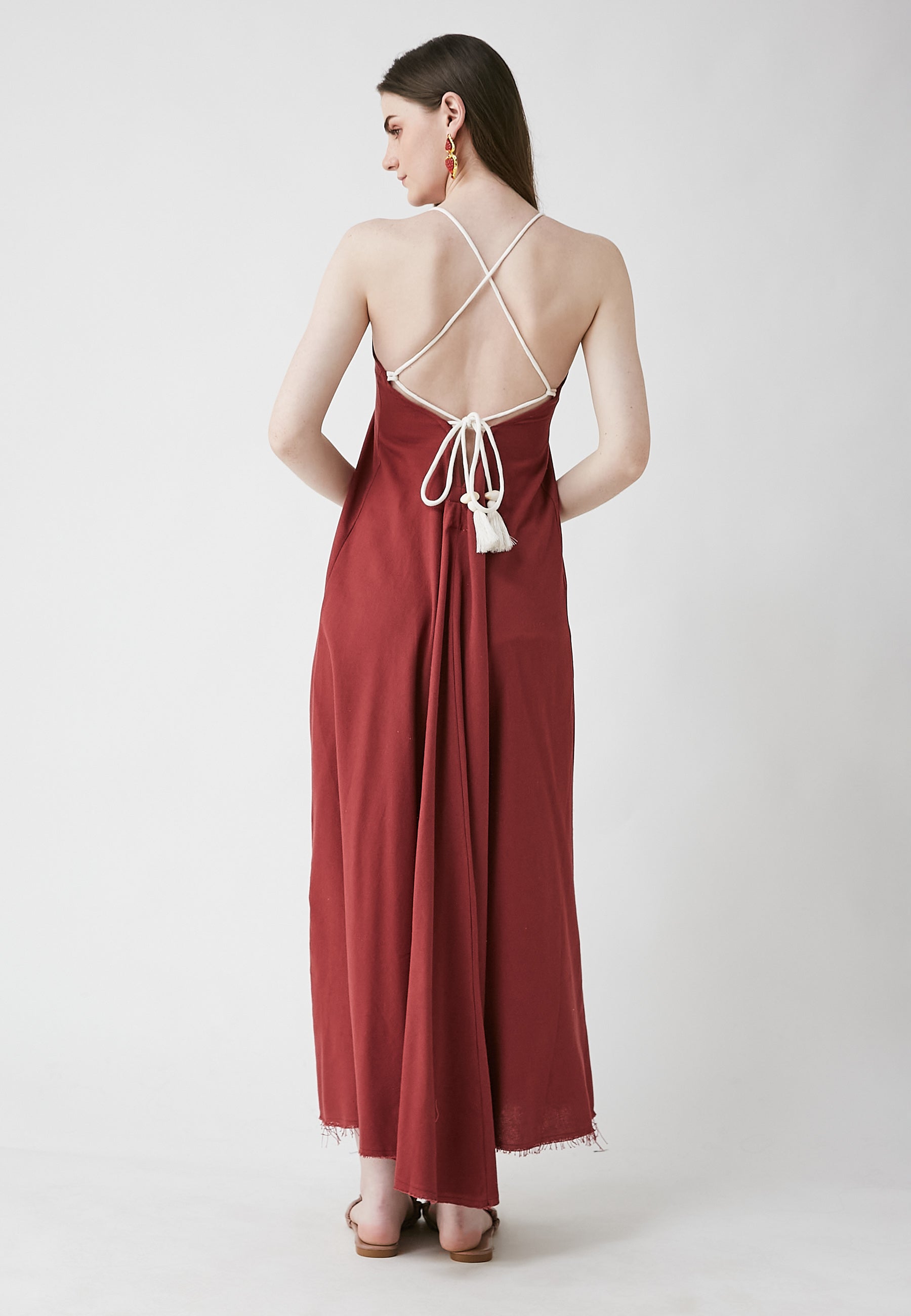 Vestido largo tropical de cerezas