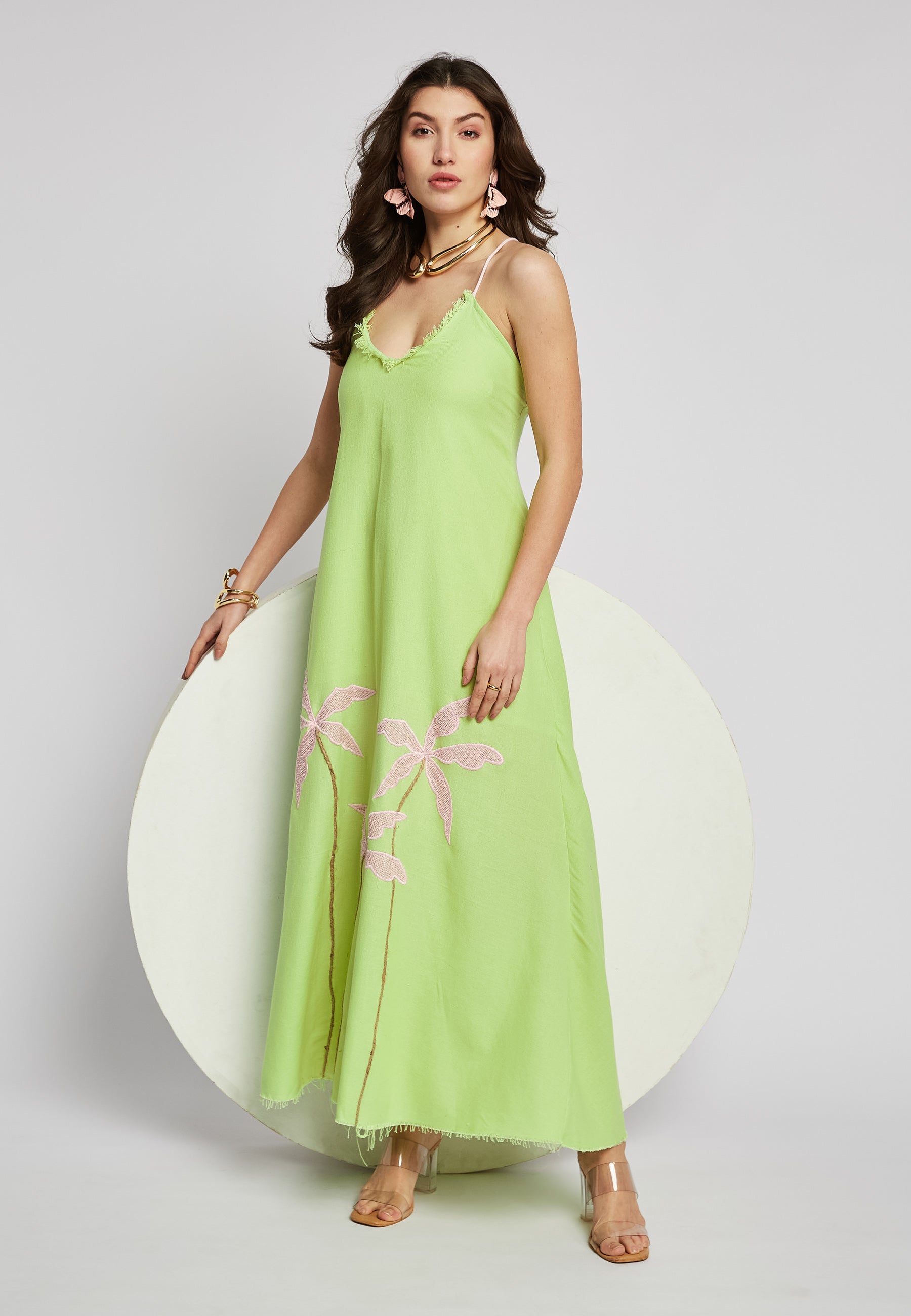 Vestido largo tropical color lima