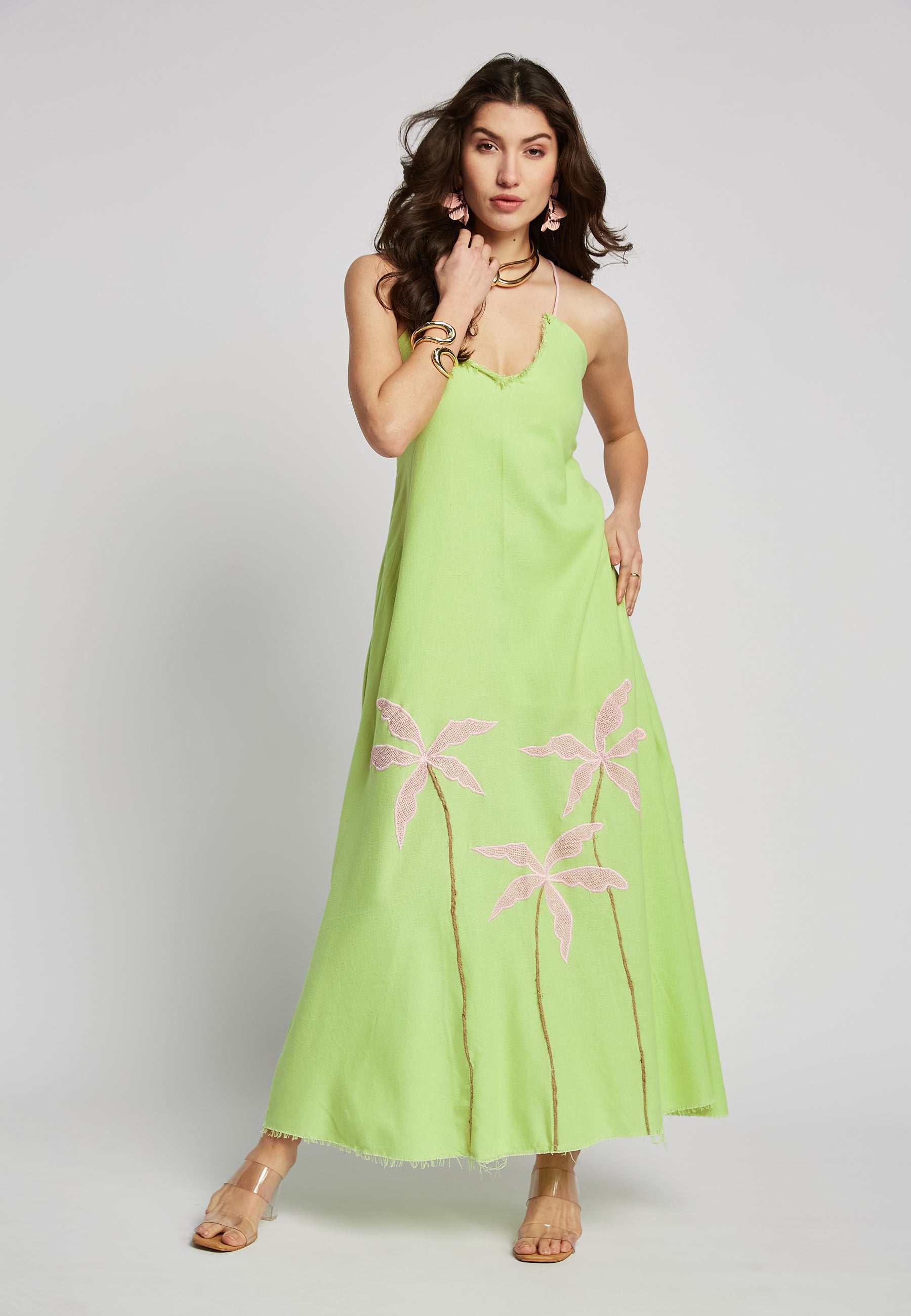 Vestido largo tropical color lima