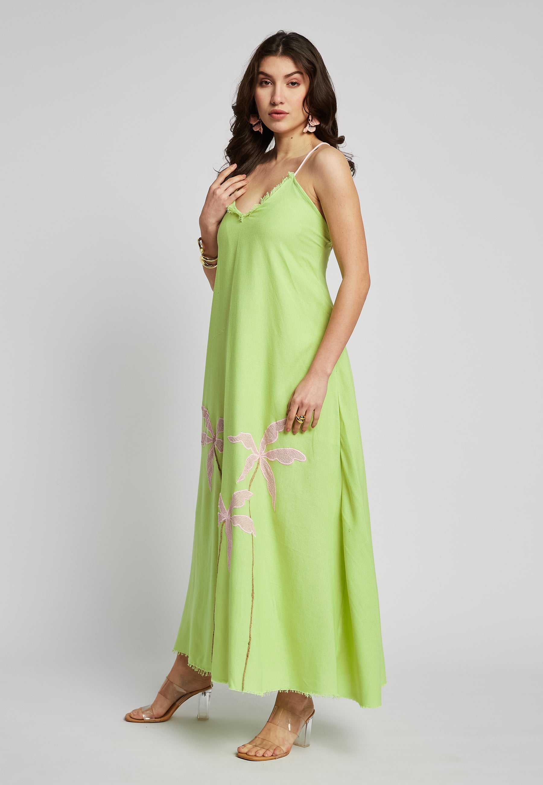 Vestido largo tropical color lima