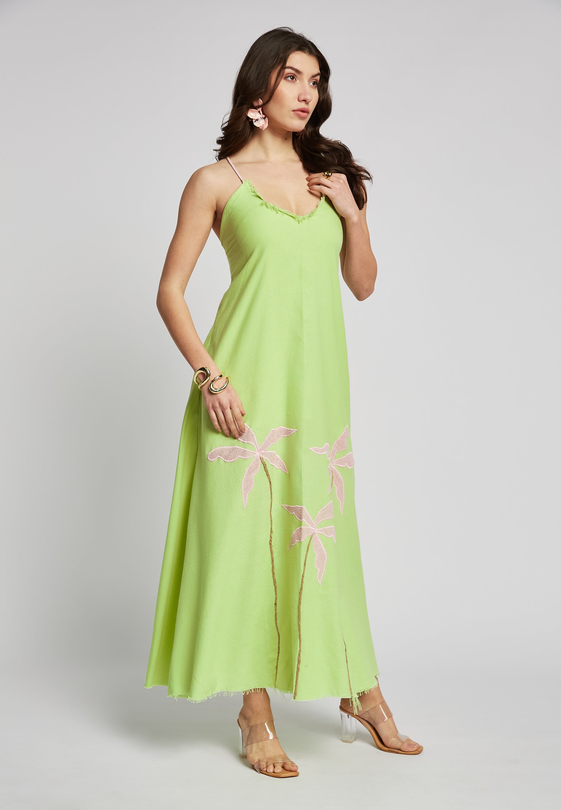 Vestido largo tropical color lima