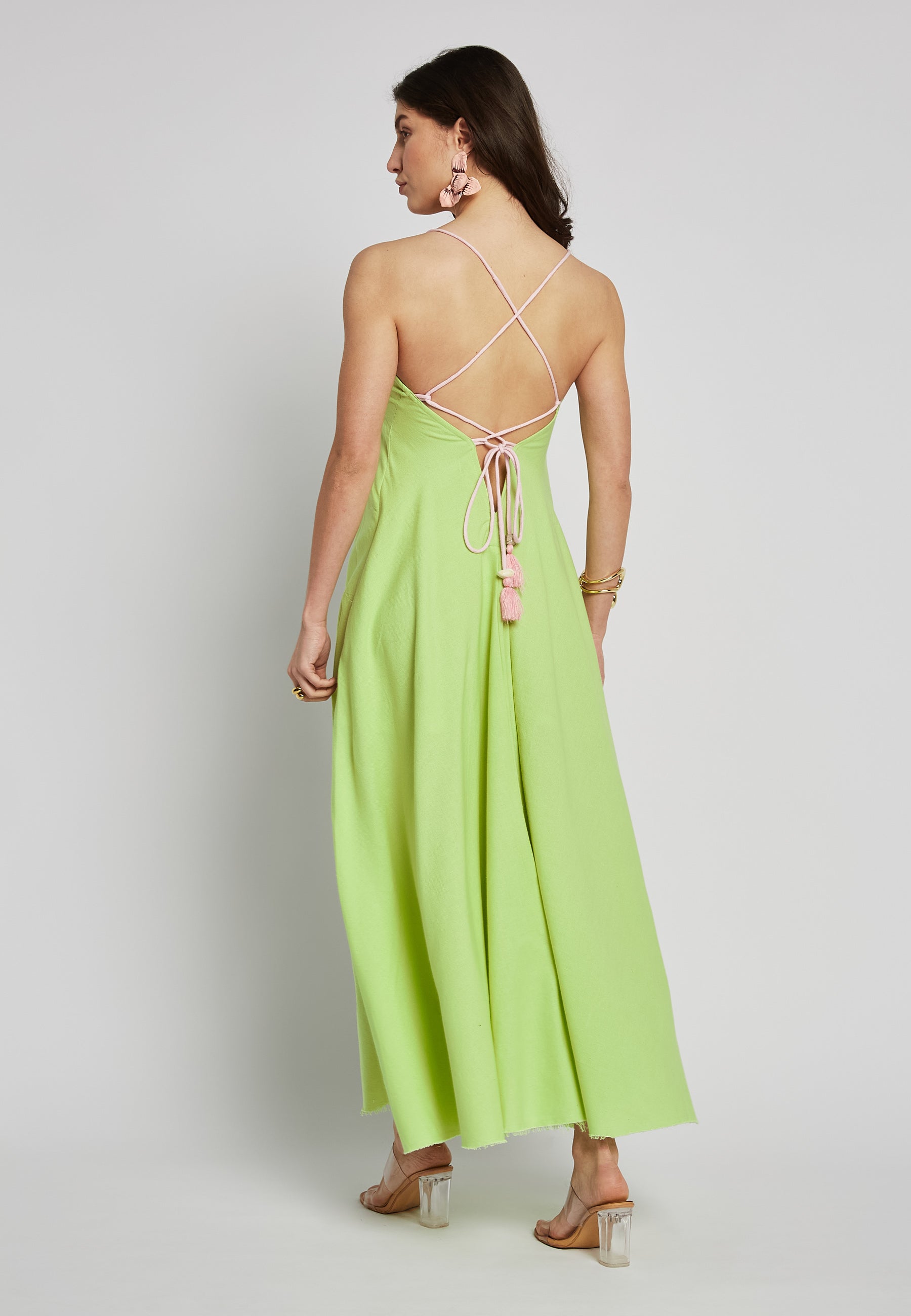 Vestido largo tropical color lima