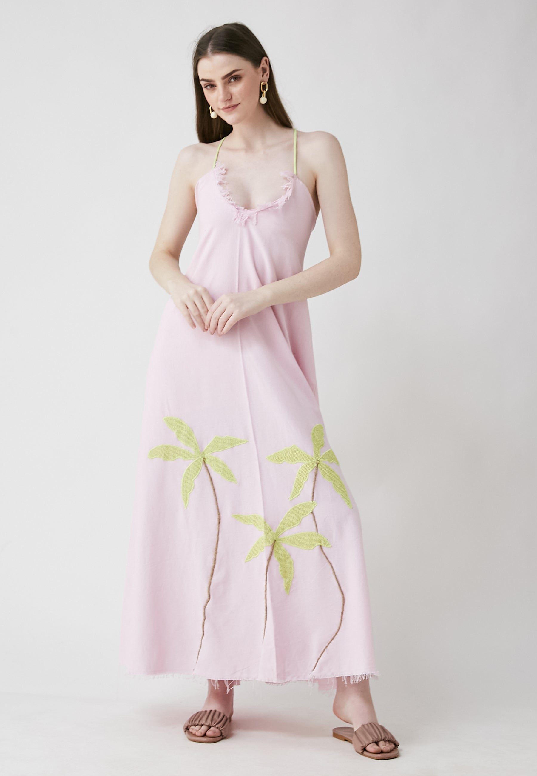 Vestido largo rosa tropical