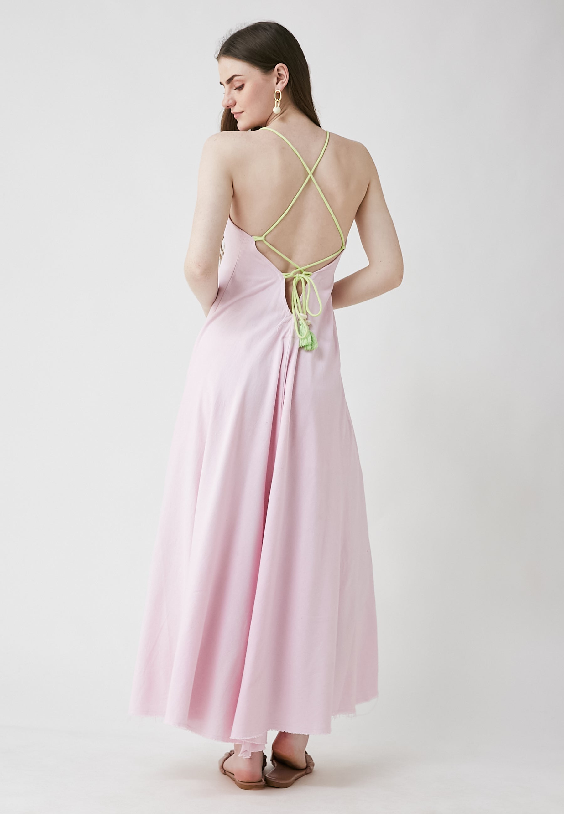 Vestido largo rosa tropical