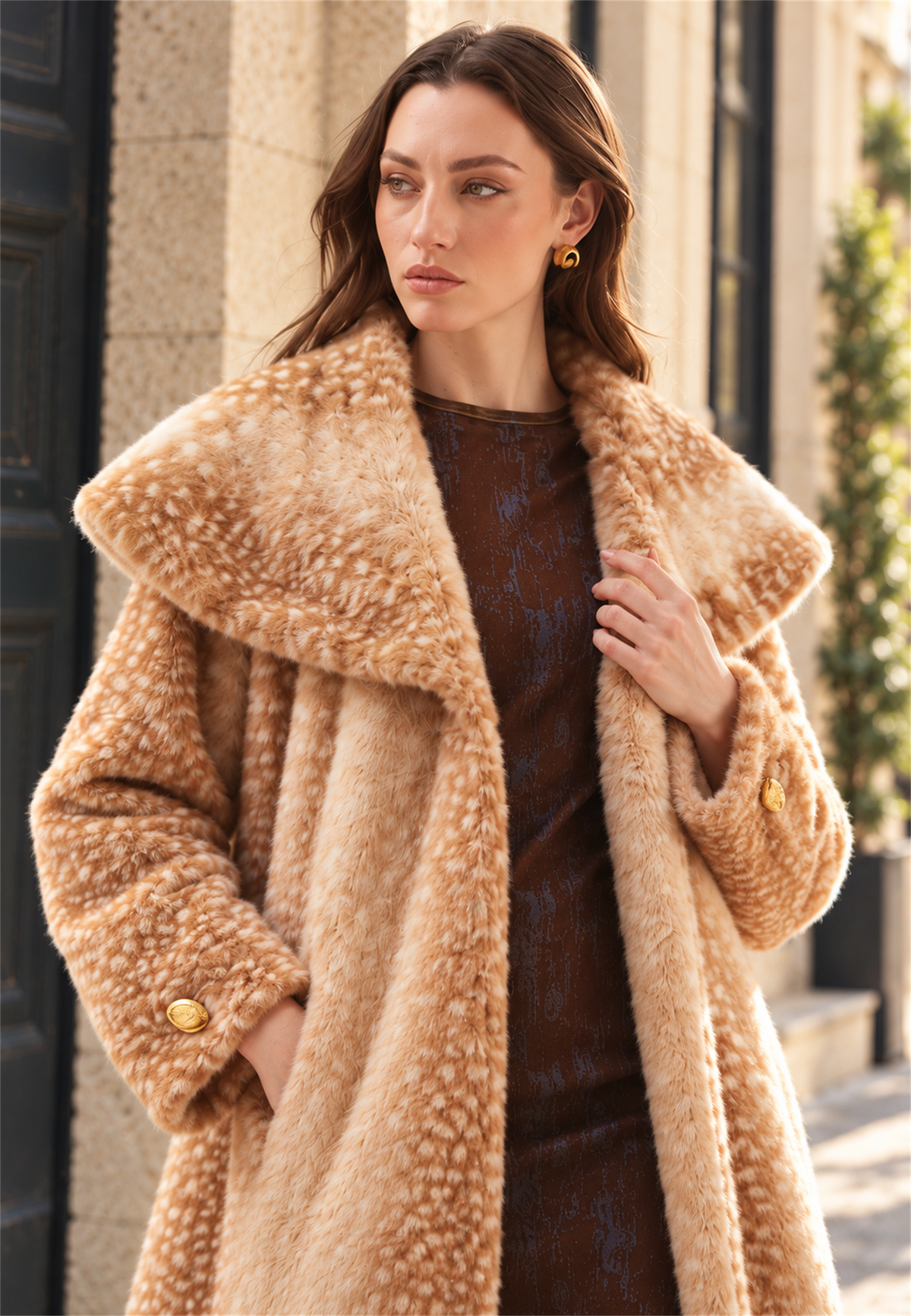 Bambi coat — fabric and detail editorial view