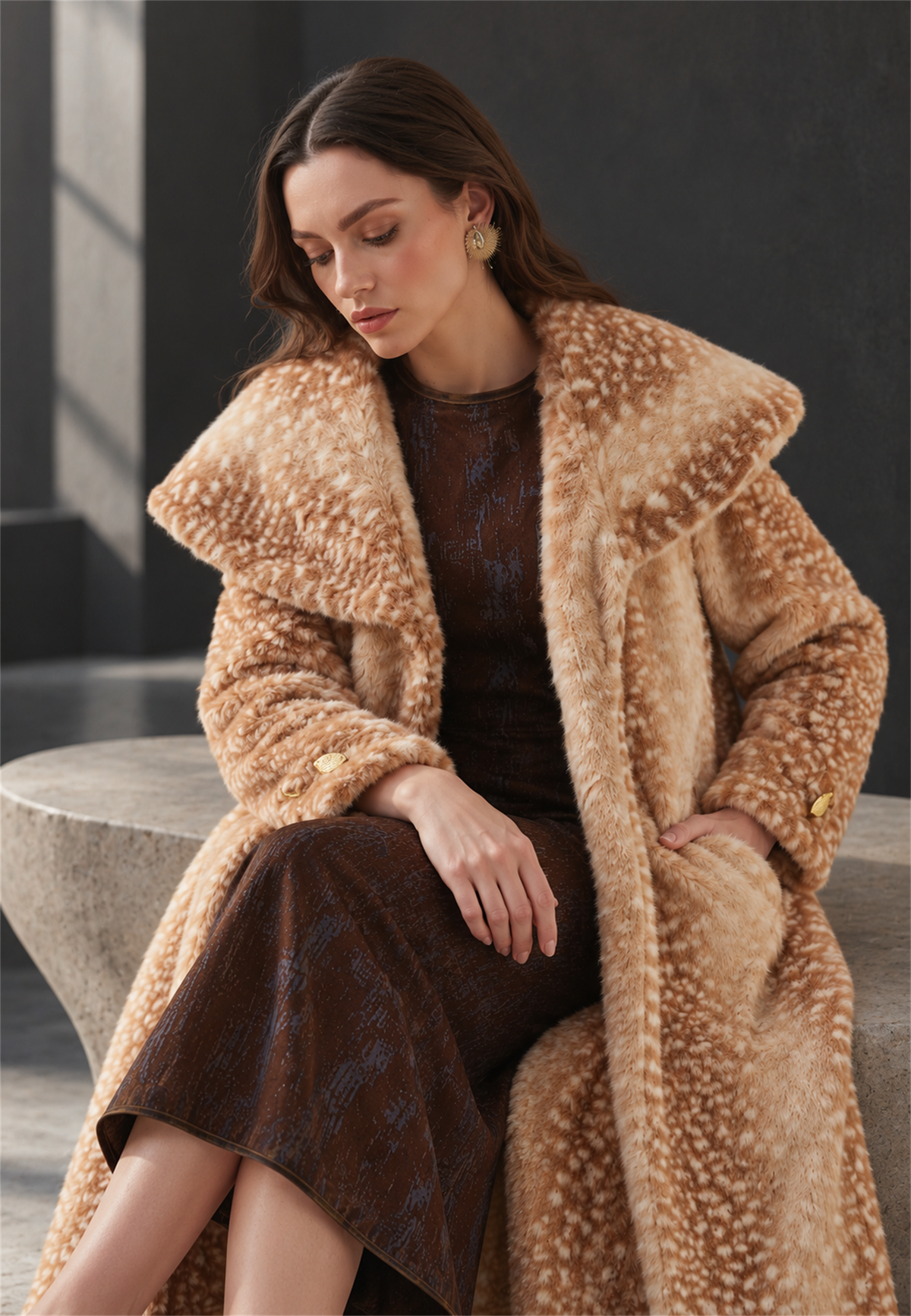Bambi coat — fabric and detail editorial view