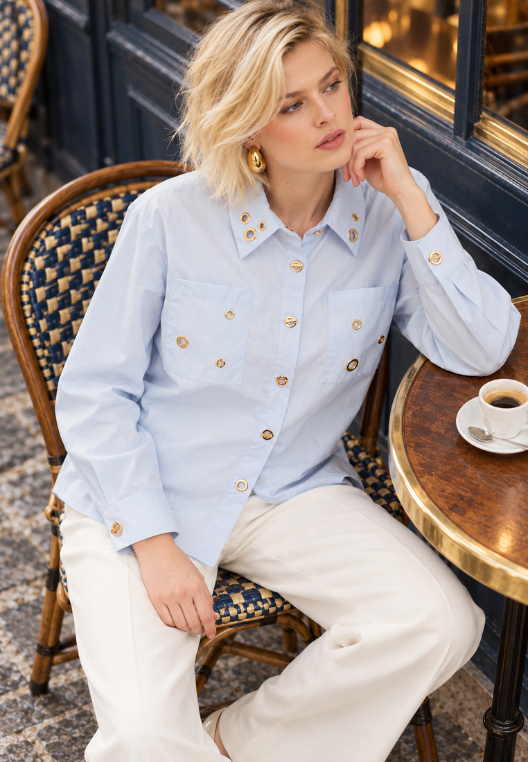 Fina shirt — parisian café overhead editorial — 20261010