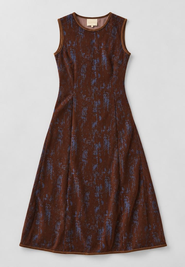 Midnight denim dress — parisian café pr flat lay — 20261010