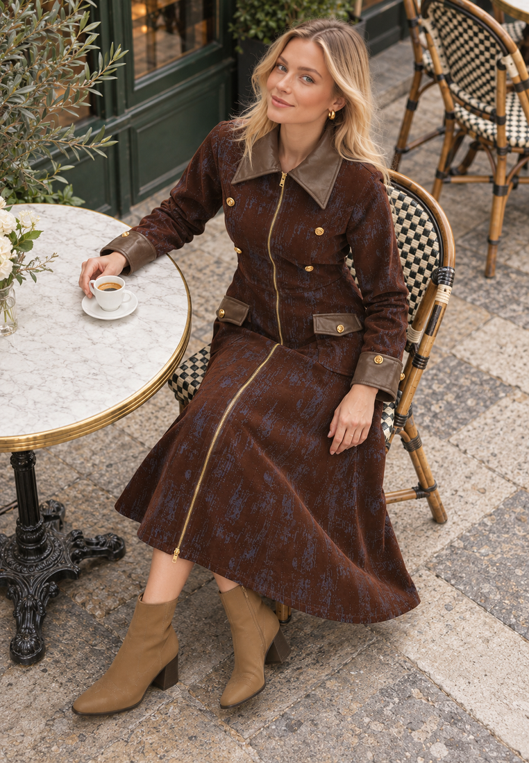 Midnight denim trench — parisian café overhead editorial — 20261010