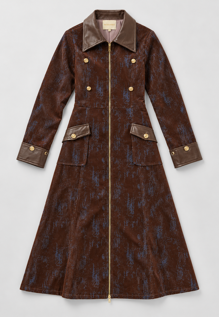 Midnight denim trench — parisian café pr flat lay — 20261010