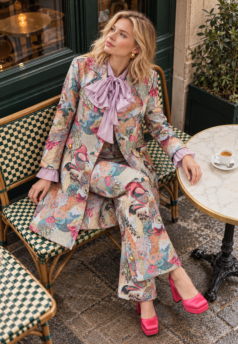 Plumara Coat — Parisian café overhead editorial — 20261010