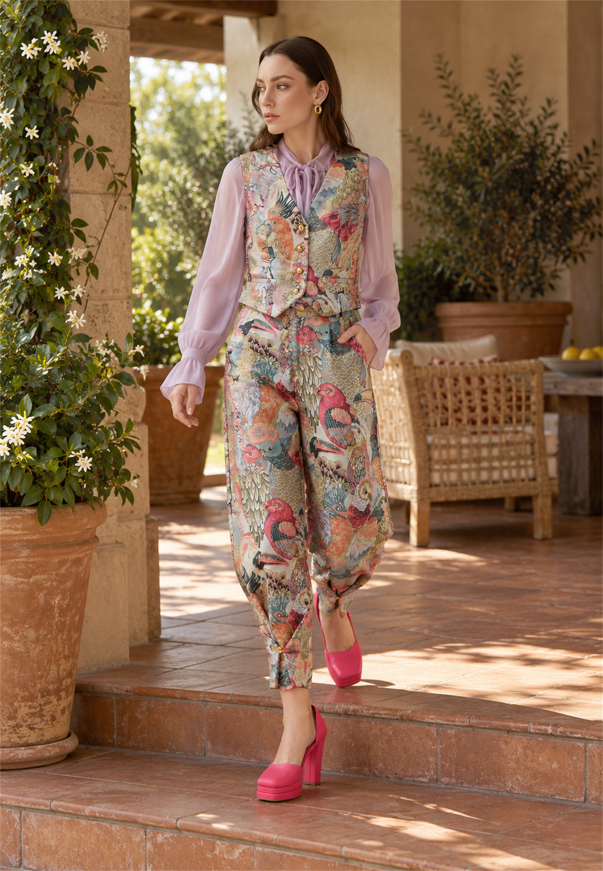 Plumara pants — three quarter editorial view