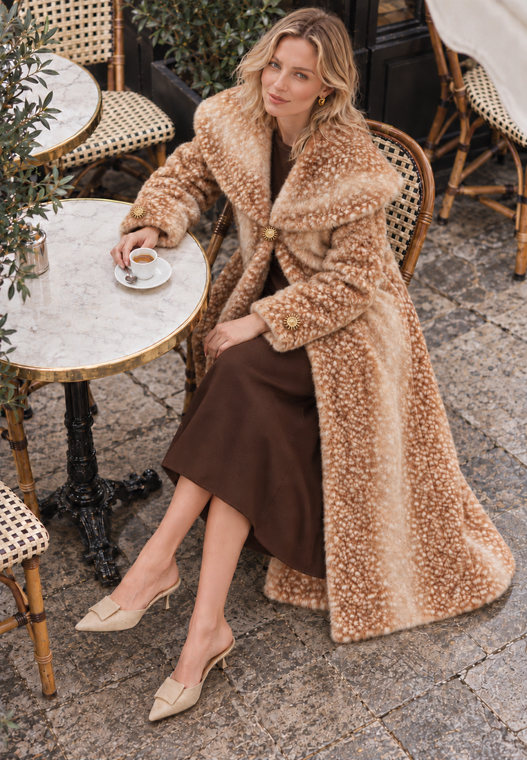 Bambi coat — parisian café overhead editorial — production sun hardware integrated 20261011