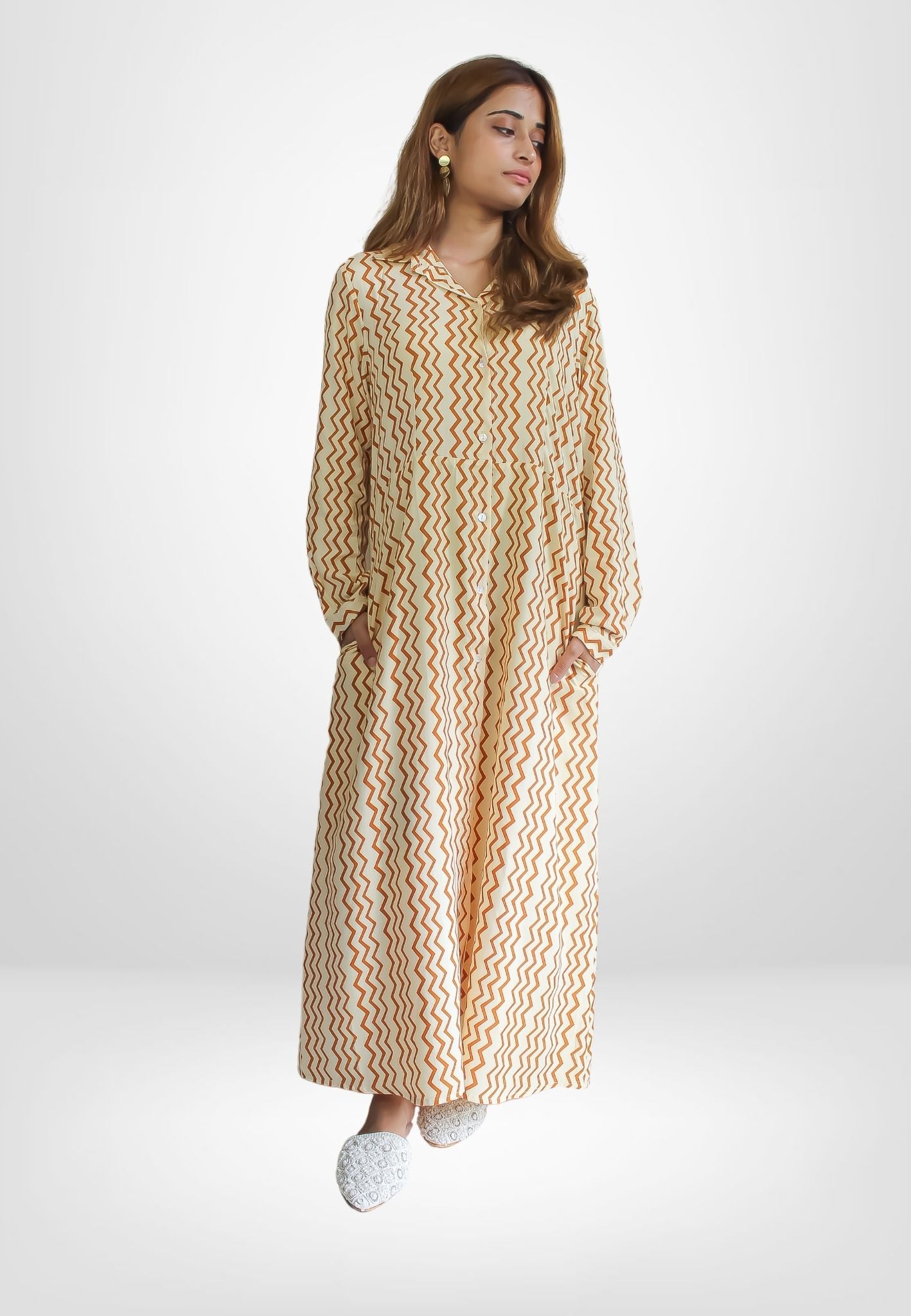 casali long zig zag dress Bombay Sunset