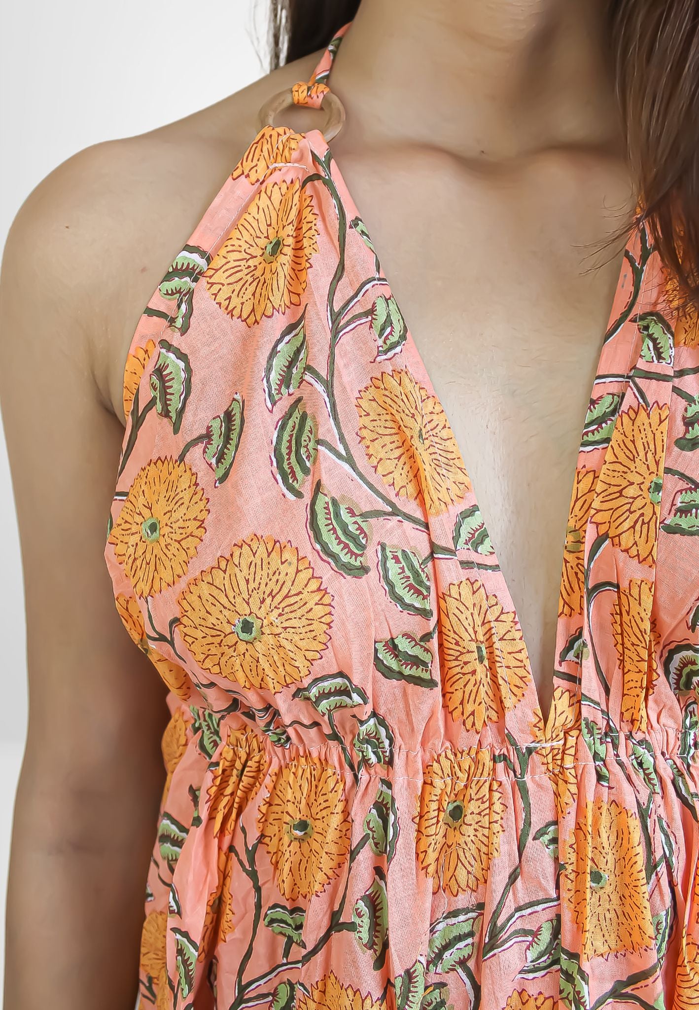 marigold backless tassel dress Bombay Sunset