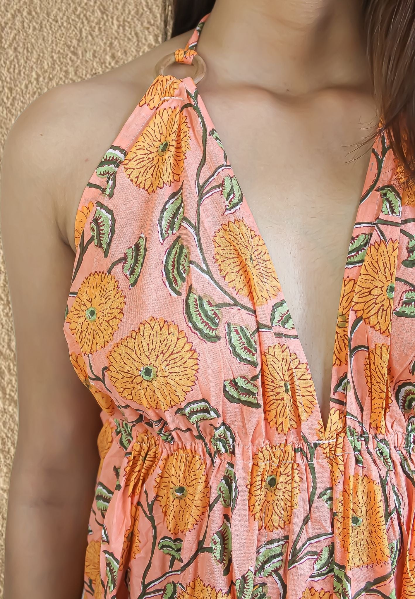 marigold backless tassel dress Bombay Sunset