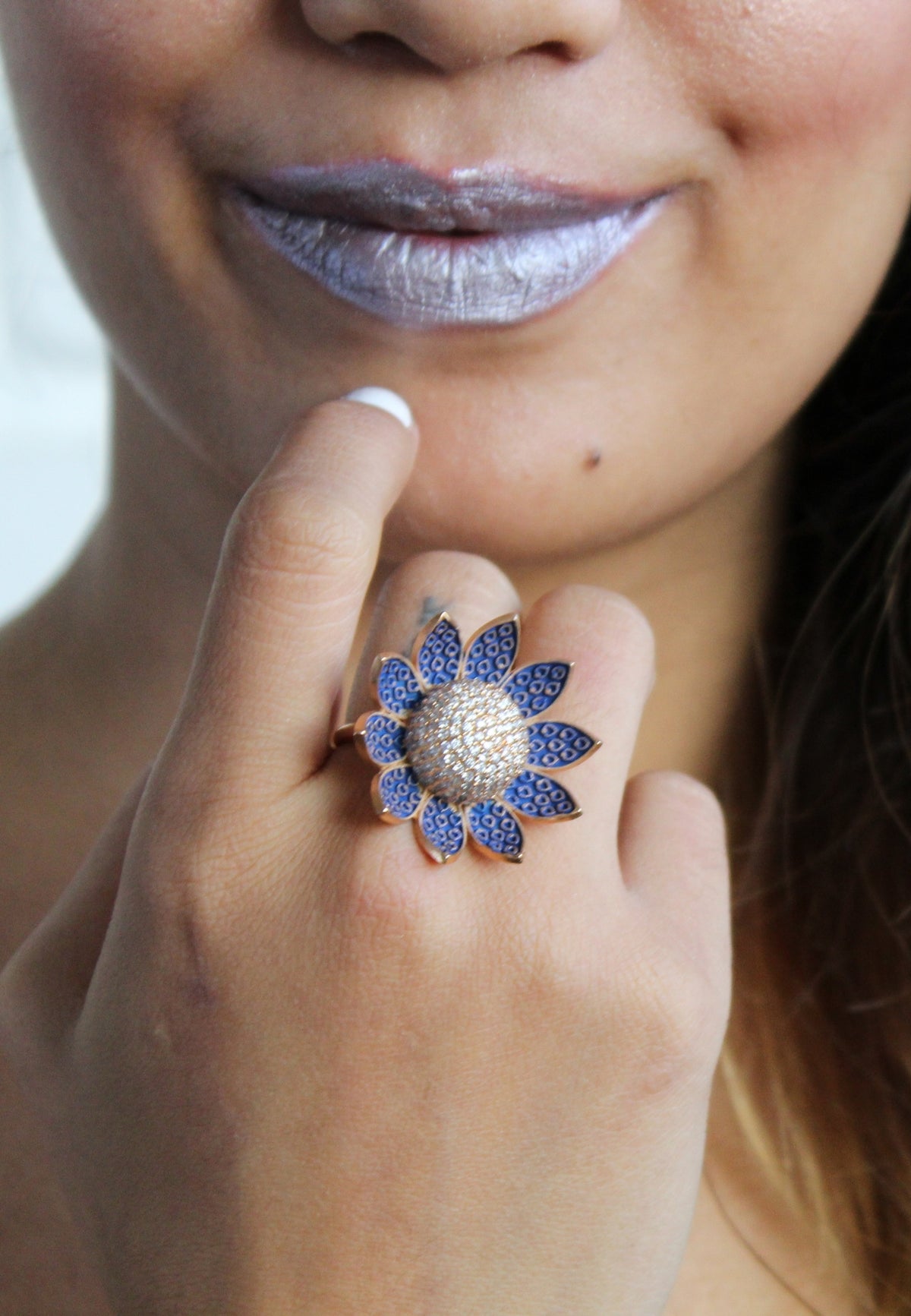 Lotus Ring with Encrusted Zircons Bombay Sunset