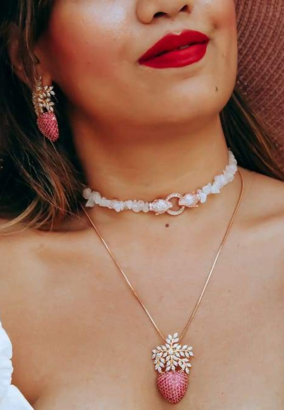 Himalayan strawberry pendant necklace bombay be sunset