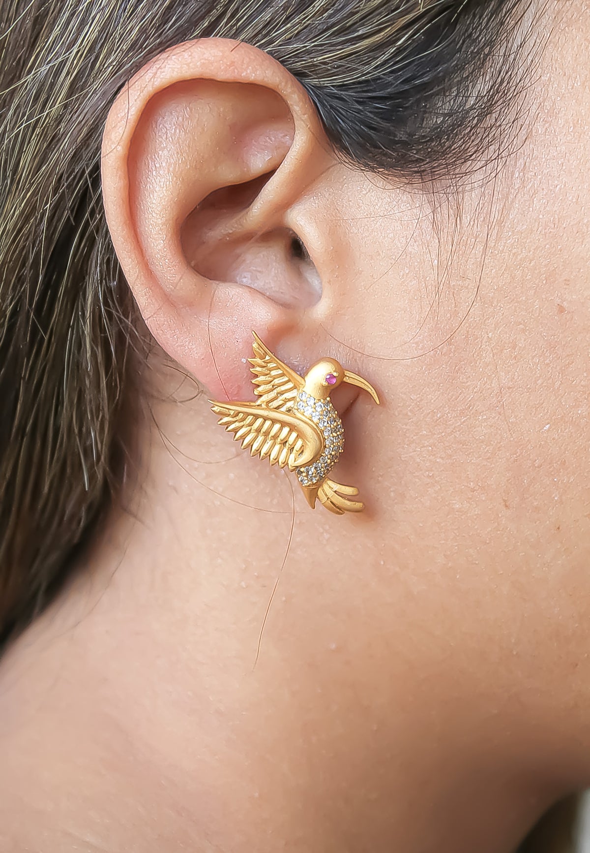 Amazonian Hummingbird Stud Earrings Bombay Sunset