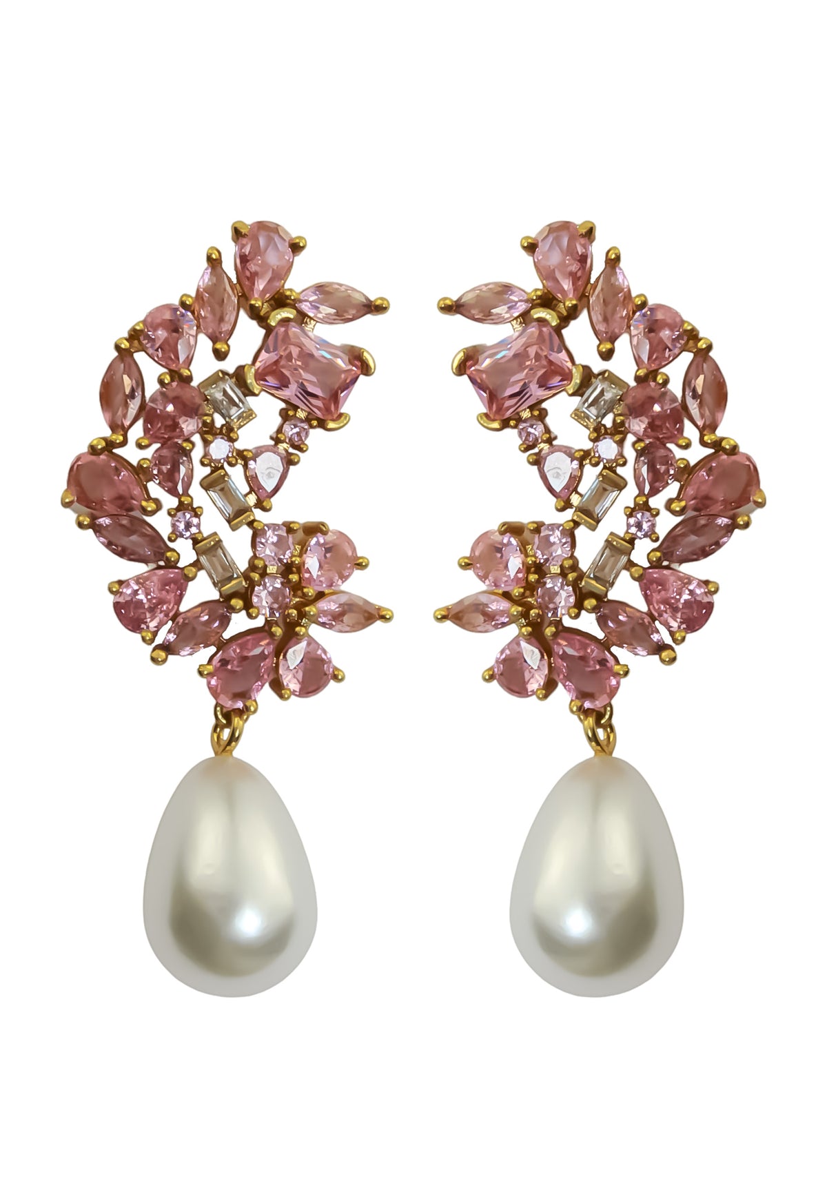 Golden frosty pearl earrings bombay sunset