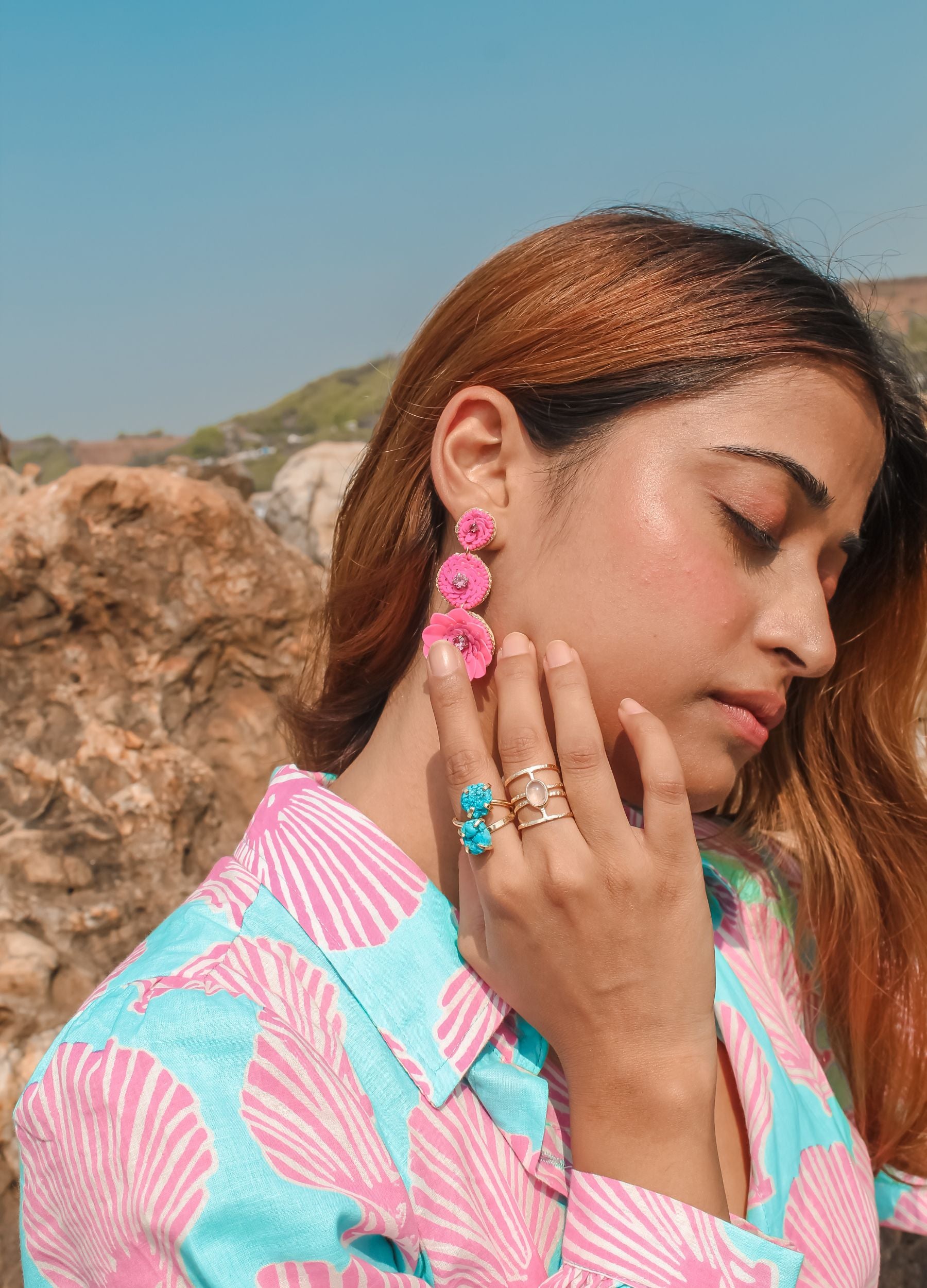 niquero pink earrings Bombay Sunset