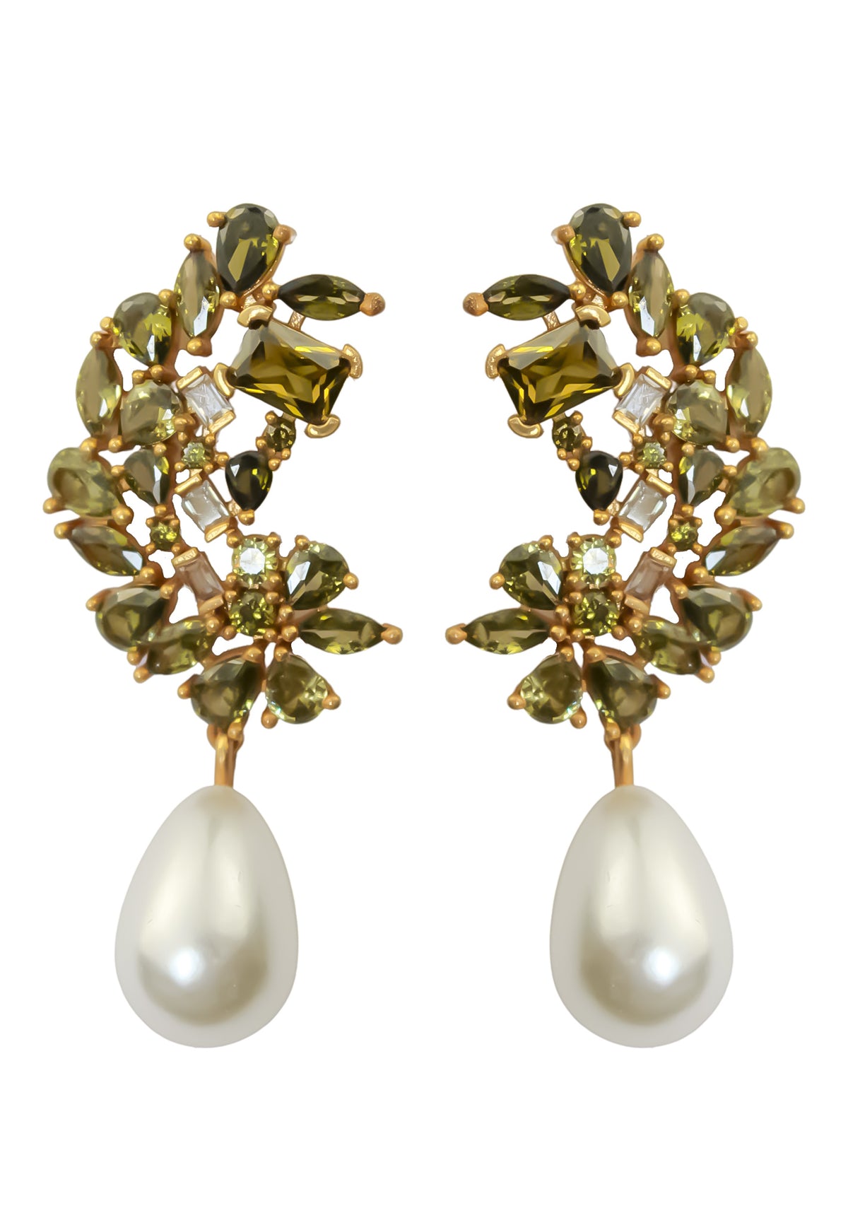 Golden frosty pearl earrings bombay sunset