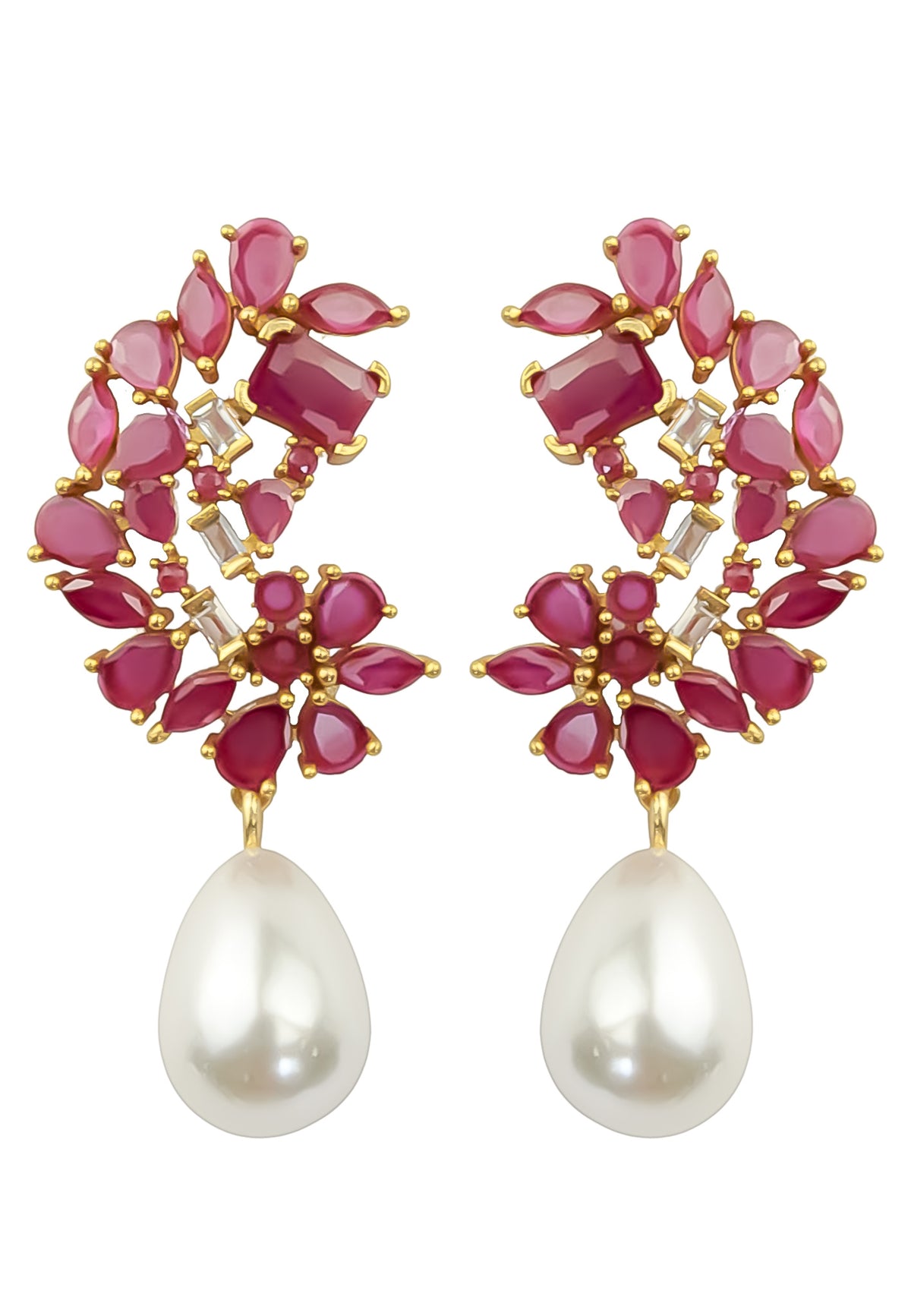 Golden frosty pearl earrings bombay sunset